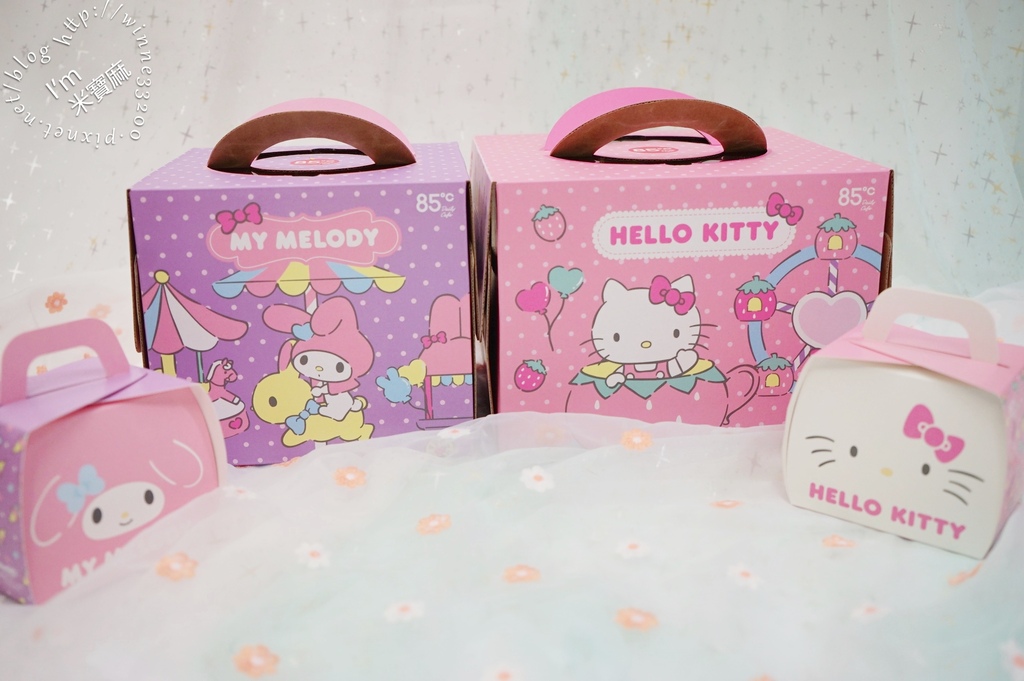 85度C可愛萌翻聯名款造型蛋糕。Hello Kitty&My Melody甜蜜夢幻樂園，限量發售!快手刀預訂才不會扼腕